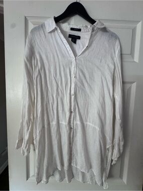 Tahari White Button-Front Lightweight Tunic Top